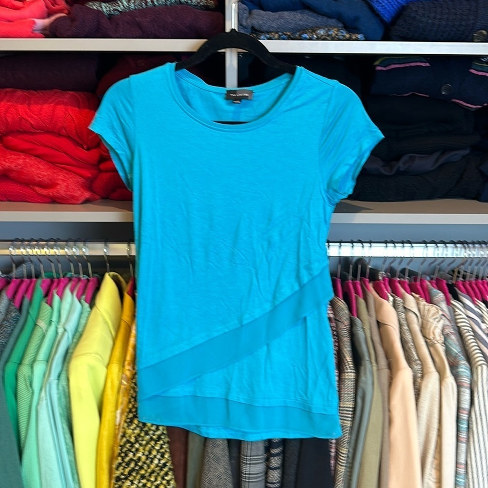 The Limited turquoise short sleeve layered multi media top size XS